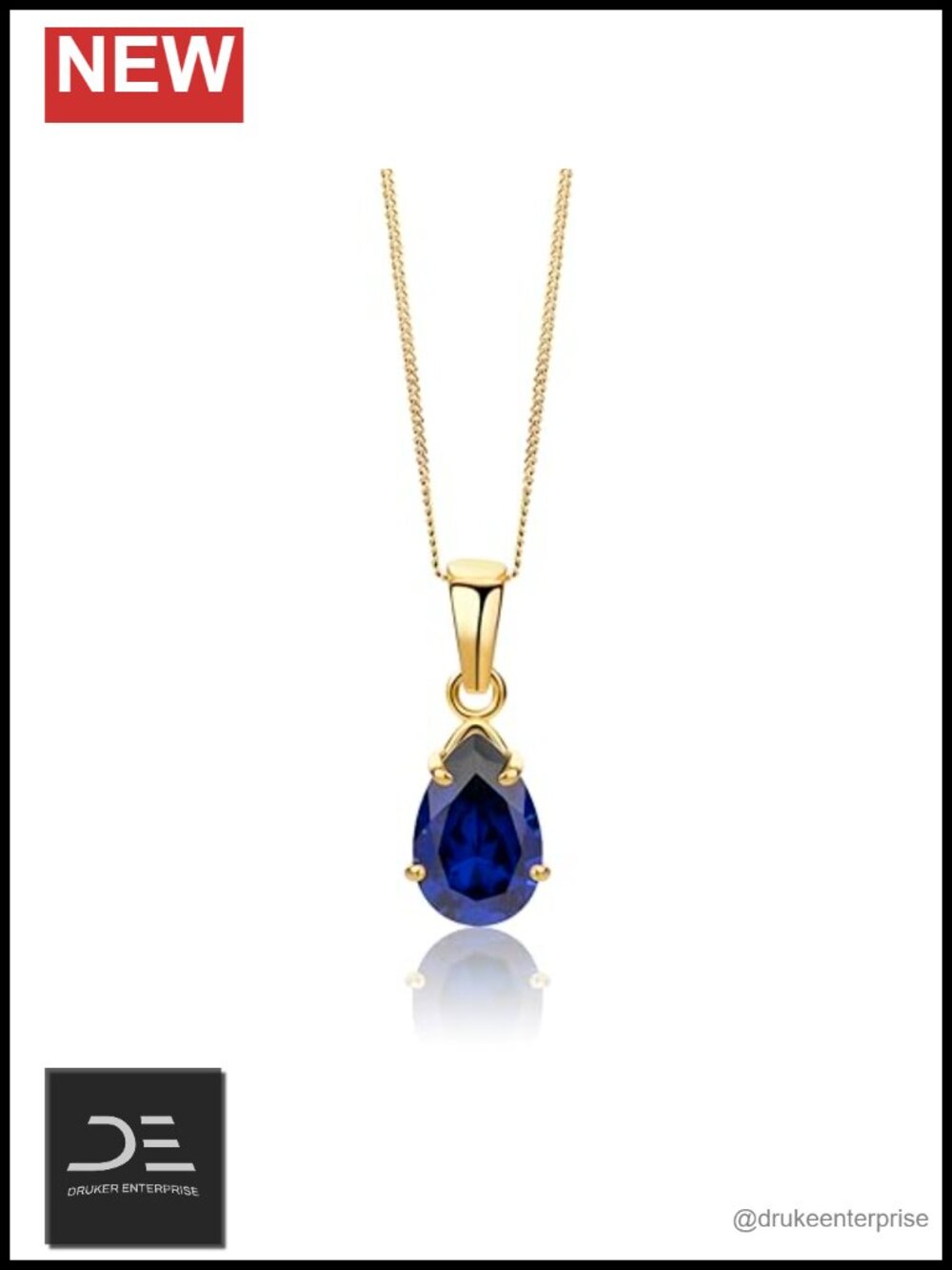 Pear Sapphire Pendant Necklace 10k Yellow Gold 925 Sterling